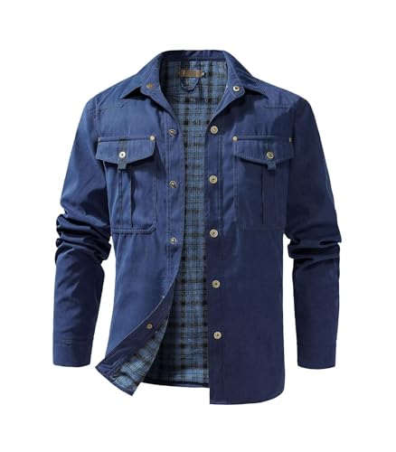Image of FTIMILD Men's Flannel Lined Shirt Jacket Rugged Snap Button Shacket Cowboy Western Style Long Sleeve Outdoor Fall Jacket