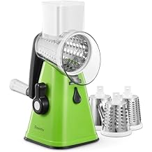 Rotary Cheese Grater with Handle, Reemix Vegetable Cheese Shredder Slicer Grater for Kitchen 3 Changeable Blades for Cheese Potato Zucchini Nuts Chocolate Green