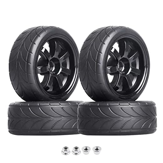 4PCS Width:1.02" (26mm) OD 2.56"(65mm) Rubber Tires & Wheel Rims 12mm Hex Hub For 1/10 Scale RC Vehicle On Road Touring Car