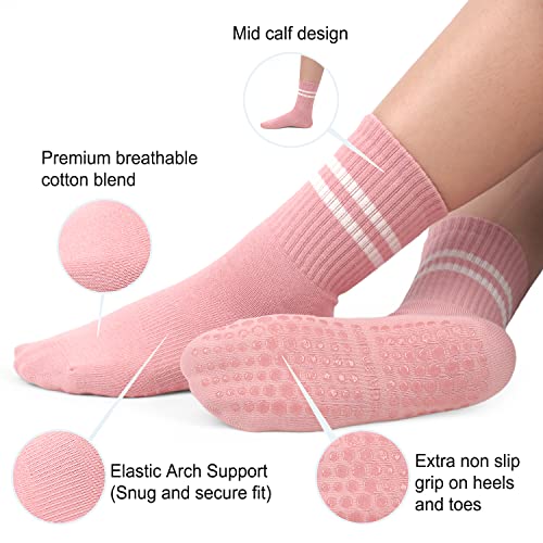 Image of Pilates Socks for Women, Non Slip Grip Socks for Yoga, Barre, Hospital, Grippy Socks Womens Gifts, 4 Pairs