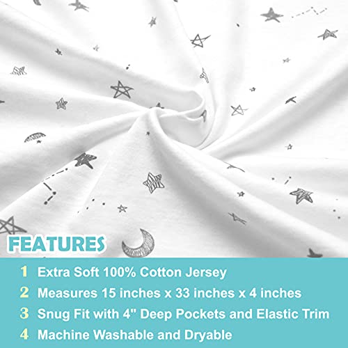 Image of TL Care 100% Natural Breathable Cotton Jersey Knit Fitted Bassinet Sheet, Grey Stars and Moons, 15 inch x 33 inch, Soft Breathable, for Boys and Girls(Pack of 2)