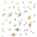 42 PCS Cosmos Themed Resin Fillers 7 Shapes Gold Zinc Alloy Star Moon Planet Spaceship Filling Accessories, Planet Charms Beads Metal Mini Space Charms Decorations for Epoxy Resin Craft Jewelry Making