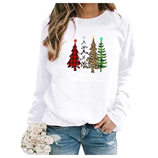 Onsoyours Mujer Sudadera Navidad Jersey Arbol Navideño Feo Navideñas Divertido Pullover Navideños Adolescente Chica Sudadera Navideña Talla Grande Sueter Navideño Tops Blanco L