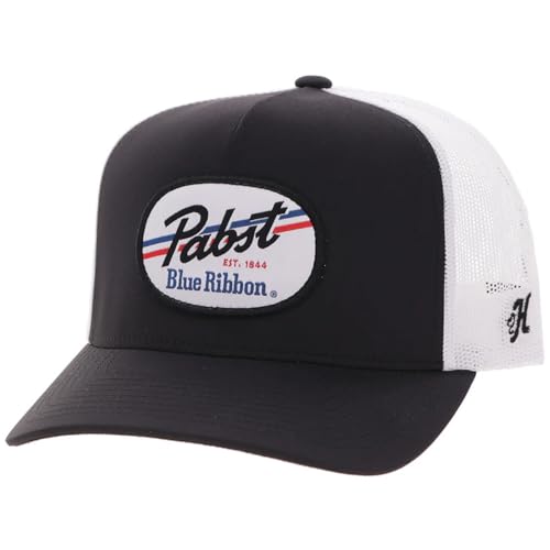 Image of HOOEY Officially Licensed Pabst Blue Ribbon One Size Fits All Adjustable Snapback Hat for Men and Women Mesh Back Trucker Hat