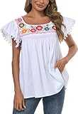 Lässige Eleganz: Kombinieren Sie mühelos traditionelle mexikanische Handwerkskunst mit moderner Mode in diesem wunderschön bestickten Sommer-Top.