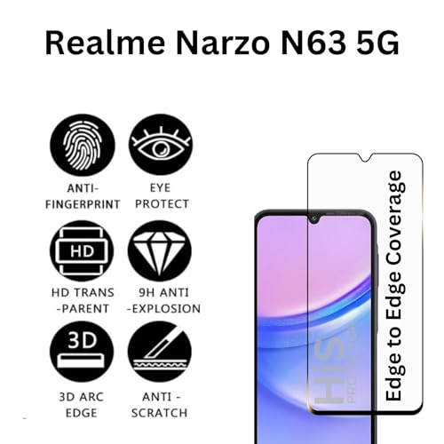 Image of compatible with Realme Narzo N63 5G Smartphone Tempered Glass [With Warranty] Screen Protector Guard Full Edge To Edge 9H Full Glue Fhd With Easy Installation Kit (Narzo N 63)