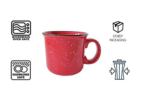 Essential Drinkware 14Oz Ceramic Campfire Coffee Mug (Set Of 4), Red With Speckled Finish - Durable Thick Walled Camping Style Cup For Outdoors Or Home #TOP4