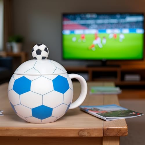 Taza cerámica fútbol 13.5 oz blanca diseño fútbol miniatura 2