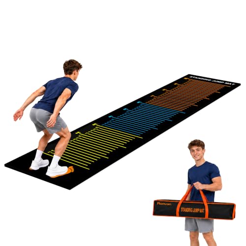 12 x 2.5 ft Standing Long Jump Mat, Non Slip Broad Jump Measurement Mat with Storage Bag, Sports Training Mats for Gym, School Athletics & Home Workout (Black, 12ft x 2.5ft)