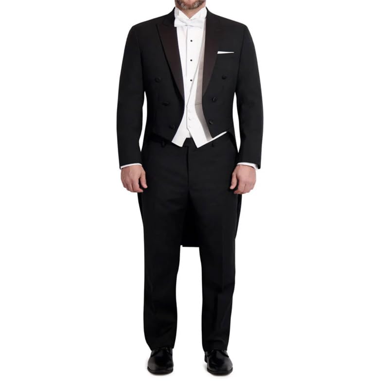 Men's Premium Stretch Blend Peak Tuxedo Tailcoat Tuxedo (US, Numeric, 36, Regular, Regular, Black)