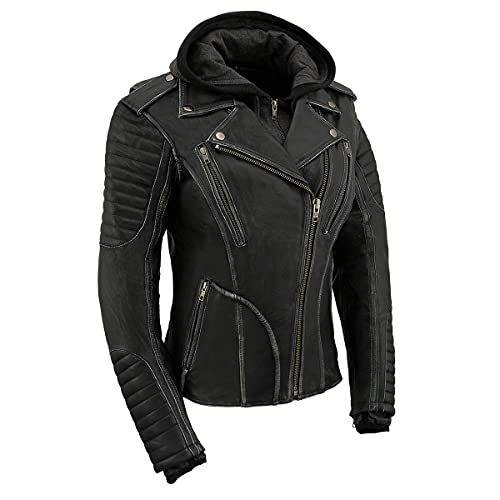 Crazy Clearance Milwaukee Leather MLL2516 Women's Black Leather Rub off Jacket with Hoodie Jacket - 3X-Large