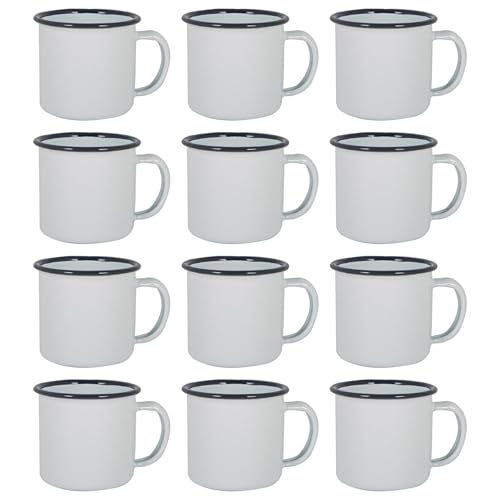 Argon Tableware Enamel Espresso Cups - 130ml - Navy - Set of 12 Metal Drinking Mugs Teacup Coffee Mug Set Hot, Cold Drinks Cups for Home, Kitchen, Dining, Travel, Camping, Hiking & Outdoor Use