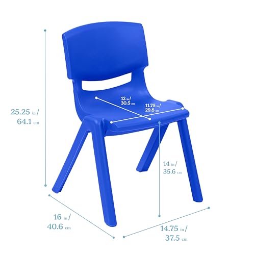 Image of ECR4Kids 14in Plastic School Stack Chair, Classroom Furniture, Blue, 4-Pack
