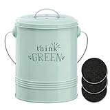 Barnyard Designs Compost Bin for Kitchen Counter - 1.2 Gallon Countertop Composter with Extra Smell-Absorbing Filters and Inner Bucket for Easy Cleaning - Food Waste Bin for Kitchen with Lid (Mint)