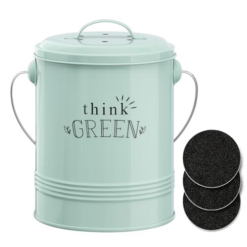 Barnyard Designs Compost Bin for Kitchen Counter - 1.2 Gallon Countertop Composter with Extra Smell-Absorbing Filters and Inner Bucket for Easy Cleaning - Food Waste Bin for Kitchen with Lid (Mint)
