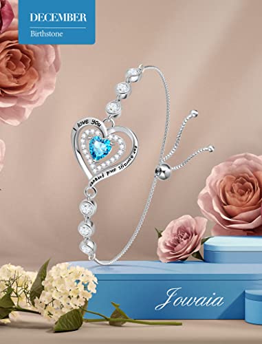 Jowaia Bracelets For Women 925 Sterling Silver December Birthstone Bracelet For Girls Forever Love Heart Created Topaz Jewelry Adjustable Link Tennis Bracelet Birthday Gift Valentine's Day Mother's Day Gifts For Mom Her Women Girlfriend #TOP2