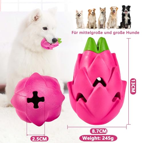AUSCAT Interaktives Hundespielzeug Leckerli, Futterball für Hunde, Naturkautschuk Leckerli-Spender für Große Mittelgroße Hunde, Pitaya Form