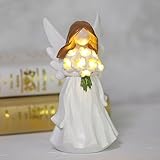 Starryfill Hand-Painted Angel Figurine Battery Operated with Holding 8 LED Warm White Lights Yellow