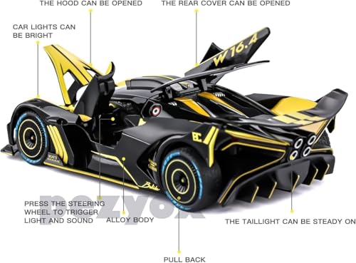 Image of Exclusive Alloy Metal Pull Back Die-cast Car 1:24 Big Bugatti Bolide Toy CAR Diecast Metal Pullback Toy car with Openable 6 Doors, Light Music Boys Gifts Toys (Red)