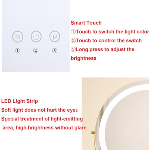 Espejo de maquillaje redondo LED con pantalla táctil e iluminación regulable 5