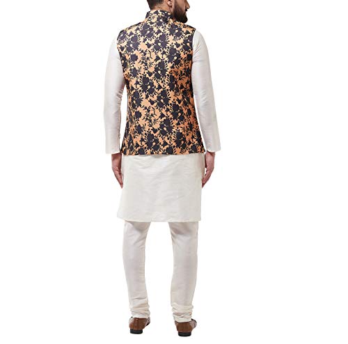 Image of SOJANYA (Since 1958, Men's Silk Blend Pink Kurta Pyjama & Printed Nehrujacket Combo
