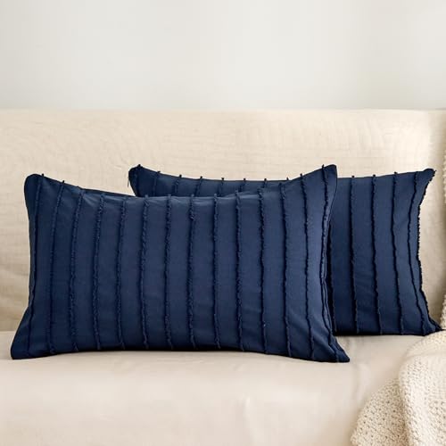 JELLYMONI Navy Blue Striped Tufted Pillowcases 12"x 20"