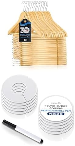 SereneLife Wooden Hangers and 10 Pack Hanger Dividers