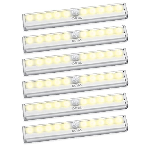 Preisvergleich Produktbild ORIA Nachtlicht mit Bewegungsmelder, LED Schrankbeleuchtung Schrank Licht, Automatische Batteriebetrieben Nachtlicht Bewegungsmelder Licht, Küchenlampen Kabinett Nachtlicht, Für Garderobe Gelb