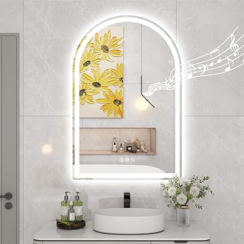 STARLEAD 36"x24" Arched LED Bathroom Mirror with Bluetooth Speaker, Dimmable Lighting, 3 Color Temperature, Anti-Fog, Touch Control Wall Mounted Vanit