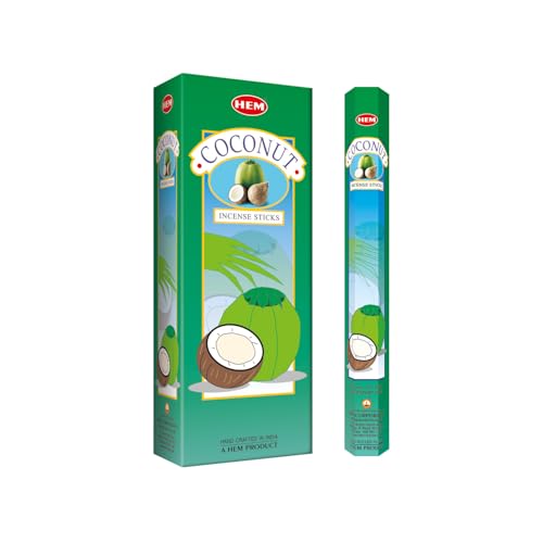 Hem Coconut Incense Sticks (120 Sticks, 6 Boxes Inside) - 9 Inches Long, 20g per Box - Perfect for Meditation, Rituals & Cleansing
