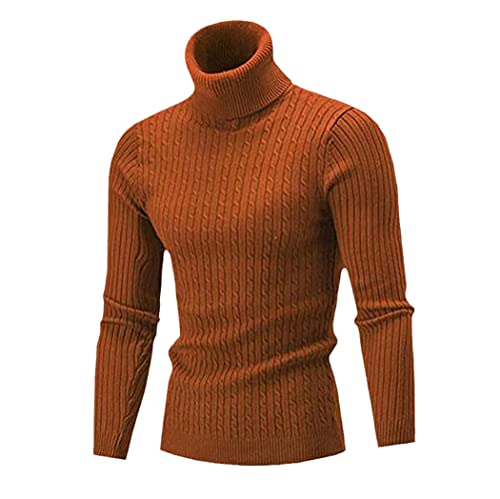 Pull col roulé marron tricot haut de gamme YIOLEAMP homme taille XXL