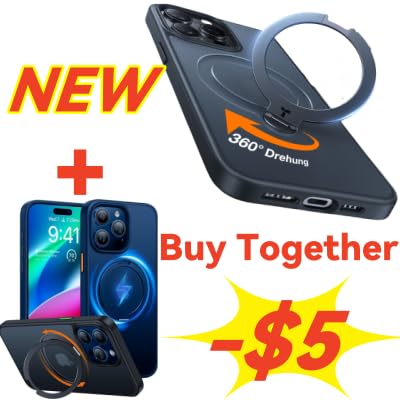 TORRAS Full Upgrade 360° Spin Magnetic Ostand&360°Rotatable Magnetic Ring for iPhone 15 Pro Max Case