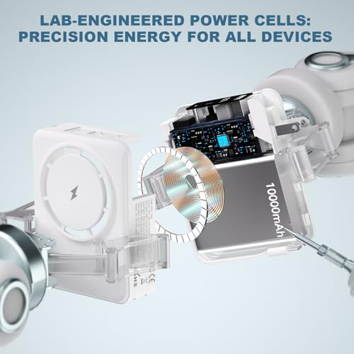 for Magsafe Battery Pack,10000mAh Magnetic Portable Charger with USB C Cable,Power Bank with Wall Plug Charger Block,Wireless Power Bank Magsafe Charger for iPhone17/16-12 Series,Google,Galaxy (White) - Image 3