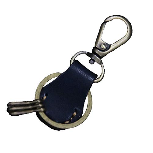 キーホルダー 国内最高峰栃木レザー 信頼 日本製 レザー 鍵 キーリング メンズ 鍵ケース 本革 ベルトループ バイク 車 革 栃木レザー 本皮 レザーキーリング 鍵 ホルダー (ネイビー)