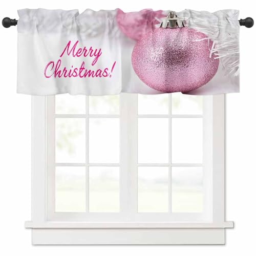Lsrtoss Merry Christmas Farmhouse Short Window Curtain Valances, Pink Xmas