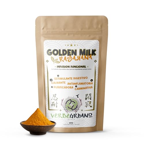 GOLDEN MILK - LECHE DORADA | RASAYANA | Infusión funcional 100% especias naturales | Rinde de 16 a 30 tazas | 60 g.