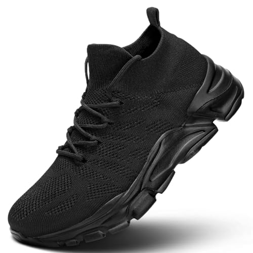 Image of Mens Walking Shoes Running Athletic Sports Sneakers Slip on Mesh Lightweight Breathable Tennis Gym Soft Sole Black