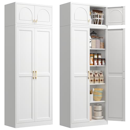 Image of Polup Kitchen Pantry Cabinet, 86 Inch Tall Metal Storage Cabinet, Food Pantry cabinets with Doors and Shelves, White Storage Cabinets for Living, Dining, Office, Bathroom, Garage, Assembly Required