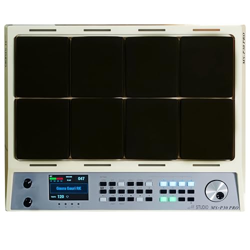 Image of M Studio MSP30 Pro Electronic Drum Pad with 8 Velocity-Sensitive Pads, LCD Display, Built-In Sounds & MIDI Controller - Portable Digital Drum Kit (White)