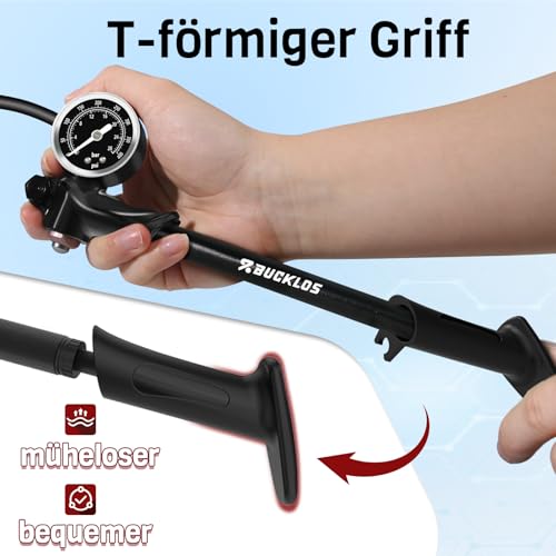 AEYINO Schockpumpe Mountainbike-Federungspumpen Luftgabel-Stoßdämpfer 300 psi / 400 psi Hochdruck-Stoßdämpferpumpen mit Manometer für MTB/Rennräder Keine Luftverlust-Schraderventil-Fahrradwerkzeug