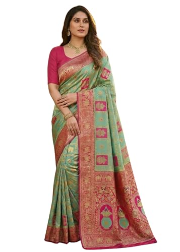 Image of C J Enterprise Women's Kanjivaram Silk Saree Woven Patola Banarasi Soft Sarees Zari With Blouse Piece (Hathi Patola)