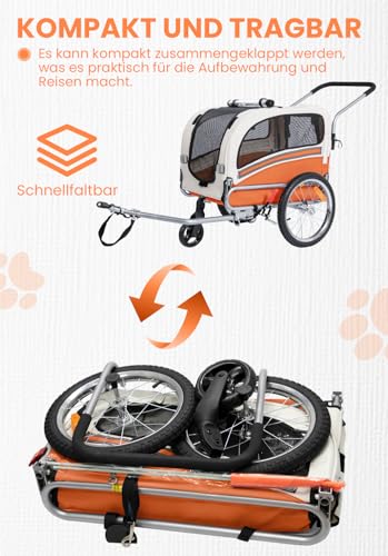 SEPNINE® 2-in-1 Hundeanhänger für Fahrrad, Fahrradanhänger Hunde,Mit Bremsen,Durchsichtige Kunststofffenster schützen vor Regen,Tragen Sie kleine und mittelgroße Haustiere unter 30 kg