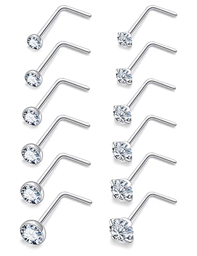 18G 20G 22G 24G Nose Rings Studs 316L Surgical Steel L Shaped Nose Nostril Studs Piercing Jewelry for Women Men Silver Gold Black CZ 1.5mm 2mm 2.5mm 3mm 3.5mm 4mm