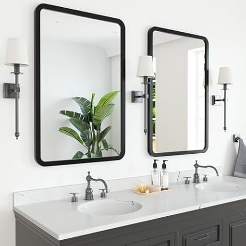 Luxbaro 2 Pack 22 x 30 Inch Black Bathroom Mirrors for Over Sink, Metal Frame Rectangle Mirror, Modern Farmhouse Vanity Mirror, Wall Mounted Cover