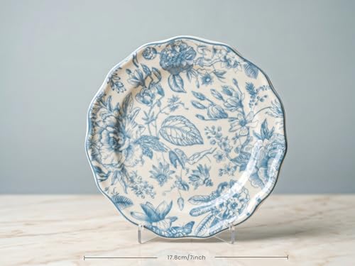 Image of Bodhi House 4-Piece Blue Leaf White Porcelain Quarter Plates Set | Snack & Dessert Plates | Lightweight, Chip Resistant, | Microwave & Dishwasher Safe | Elegant Tableware for Dining & Gifting