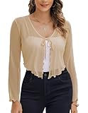 Avidlove Womens Sheer Shrug Tie Front Long Bell Sleeve Mesh Bolero Lightweight Summer Casual Short Shawl Top Dark Nude XX-Large