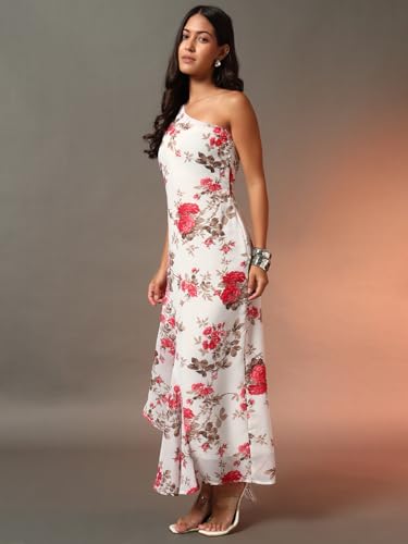 Image of Trend Arrest.ed Women's Floral One-Shoulder Cocktail Dress | Asymmetrical Hem with Lining | Adjustable & Removable Pads | Elegant Fit for Party, Wedding & Special Occasions
