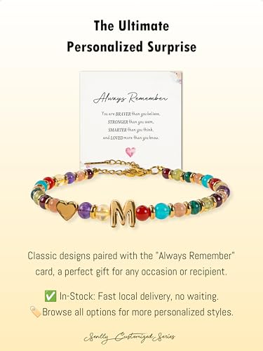 SENLLY Crystal Initial Bracelet, Meaningful Gift for Women Crafted with Natural Stone & 3D Initial Bead M, Adjustable for Mom Daughter Sister Wife Friend - image 5