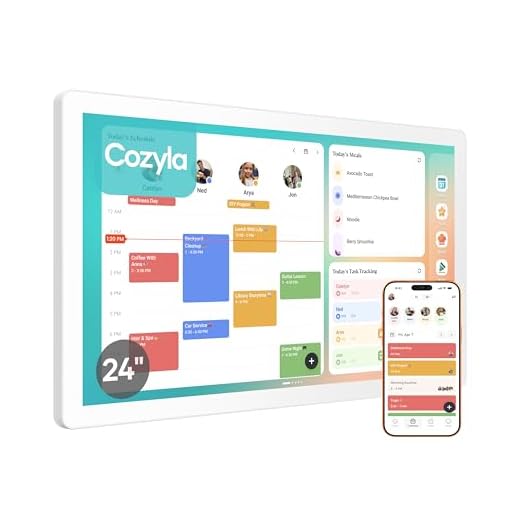 Cozyla Calendar+ 22 Inch Digital Calendar Wall Touch Screen Chore Chart To Do List Notepad Digital Family Calendar Electronic Meal Planner Support All App Via App Store Smart Calendar Wall Mount White