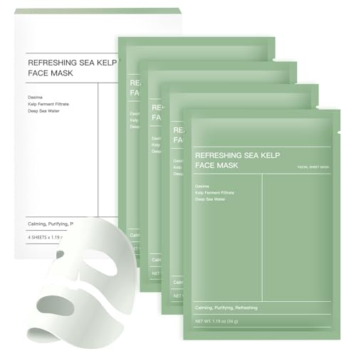 4 Pezzi Maschera Viso Idratante con Alghe Marine, Maschere Idrogel